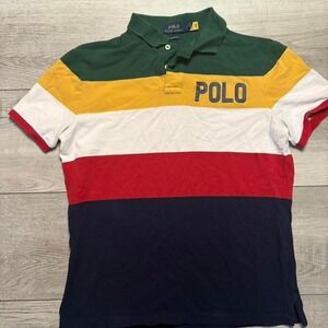 Polo‎ Ralph Lauren striped polo shirt in navy and yellow Chief Keef MEN SIZE M